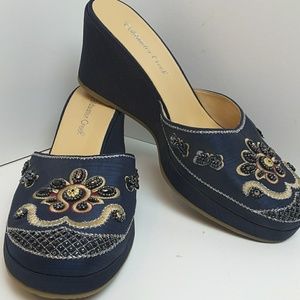 New Coldwater Creek Beaded Toe Wedge Slides